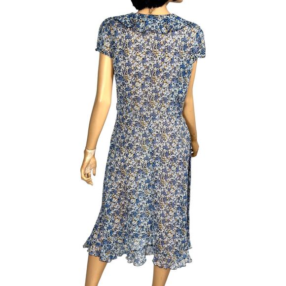 Y2k Midi Dress 8 Sheer Ditsy Floral Chiffon Ethereal Fairy WhimsiGoth Ruffle MSK - Picture 4 of 16